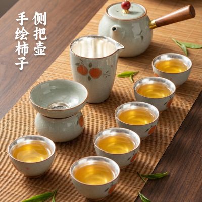 手绘哥窑系列,食品级真银瓷,银瓷茶具