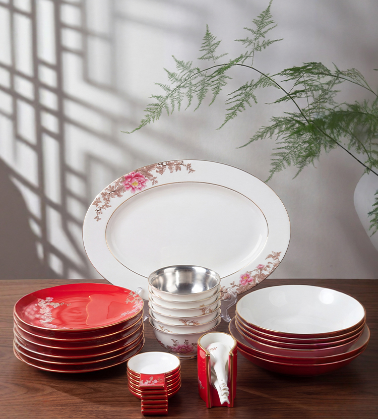 马年新年礼-食品级真银瓷-32头银瓷餐具